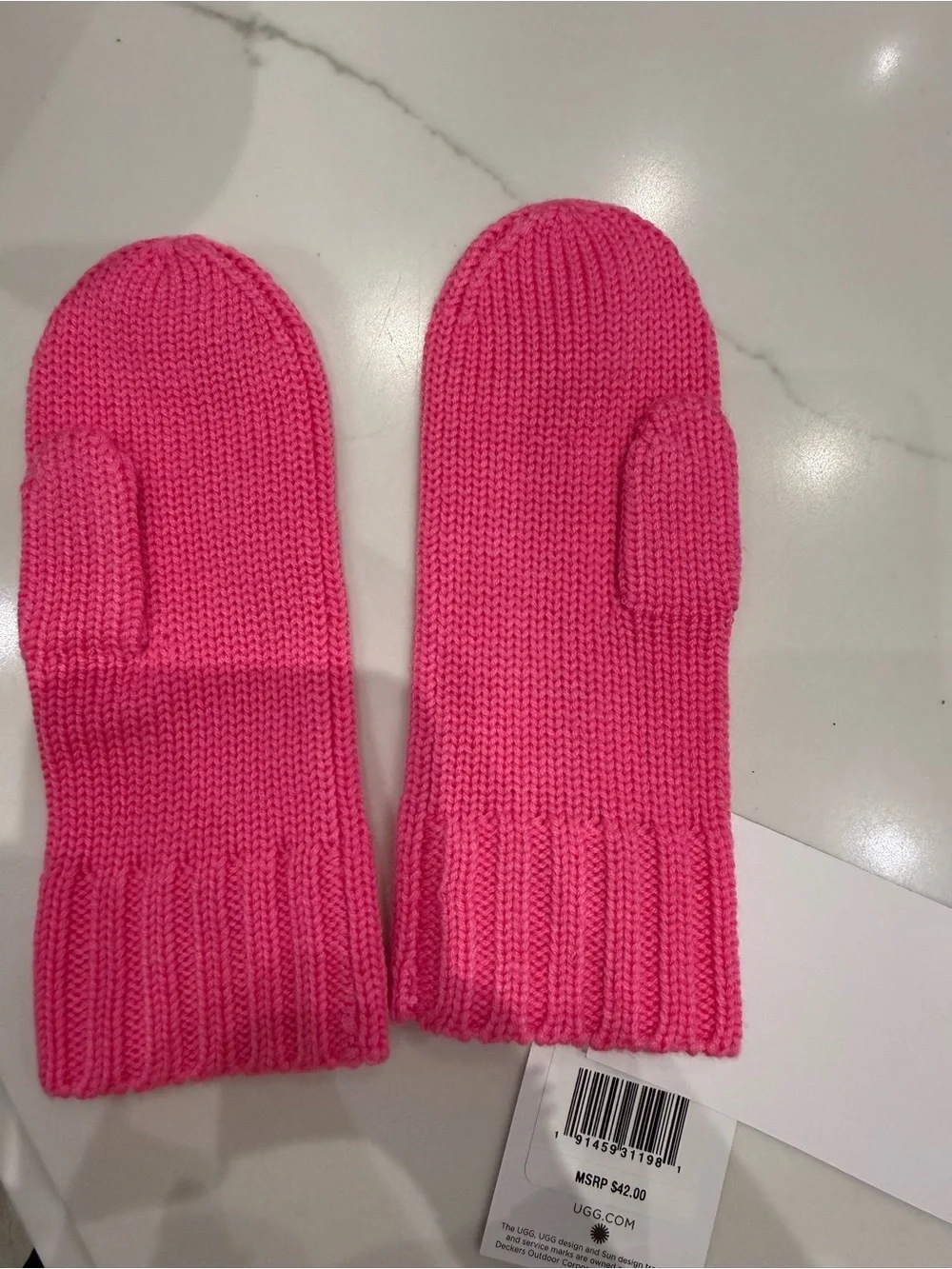 UGG Kids Bright Pink Knit Mittens